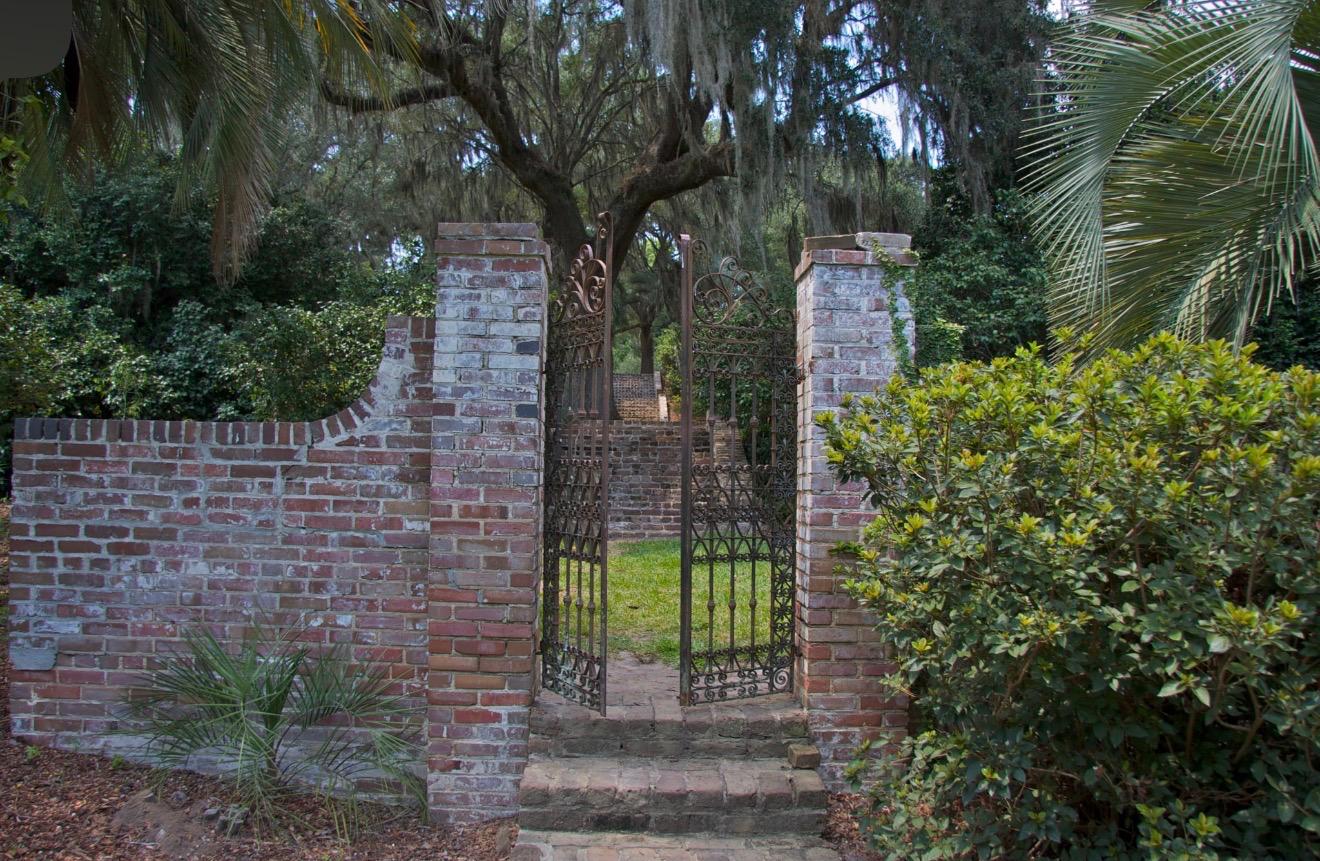 Wrought-iron garden gate at Mepkin Abbey